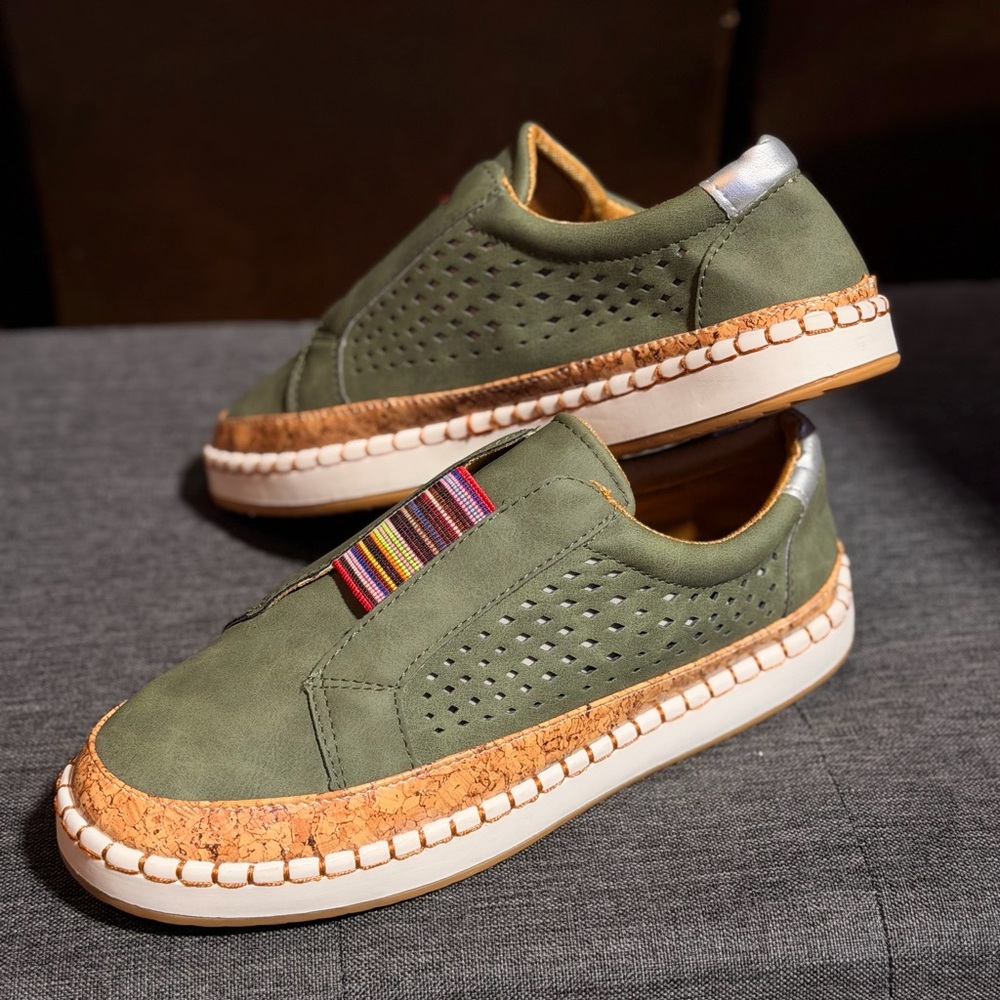 Men's Olive Green Slip-On Casual Shoes - Picture 2 of 6